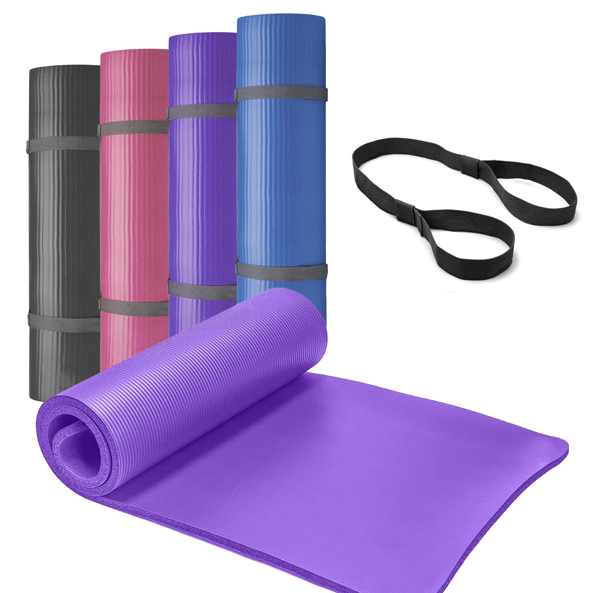 Lions 10mm Extra Thick Large Yoga Mat – 183 x 61 cm, Exercise Yoga Matt for Men Women Non Slip Foam Padded Camping Pilates Mats with Carry Strap (Purple)