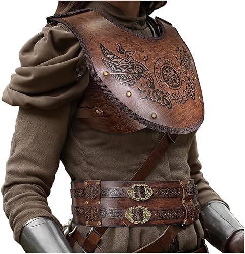 HiiFeuer Phoenix Vegvisir - Armadura de pecho de cuero en relieve con cinturón ancho vikingo, juego medieval de piel sintética vikinga para mujeres