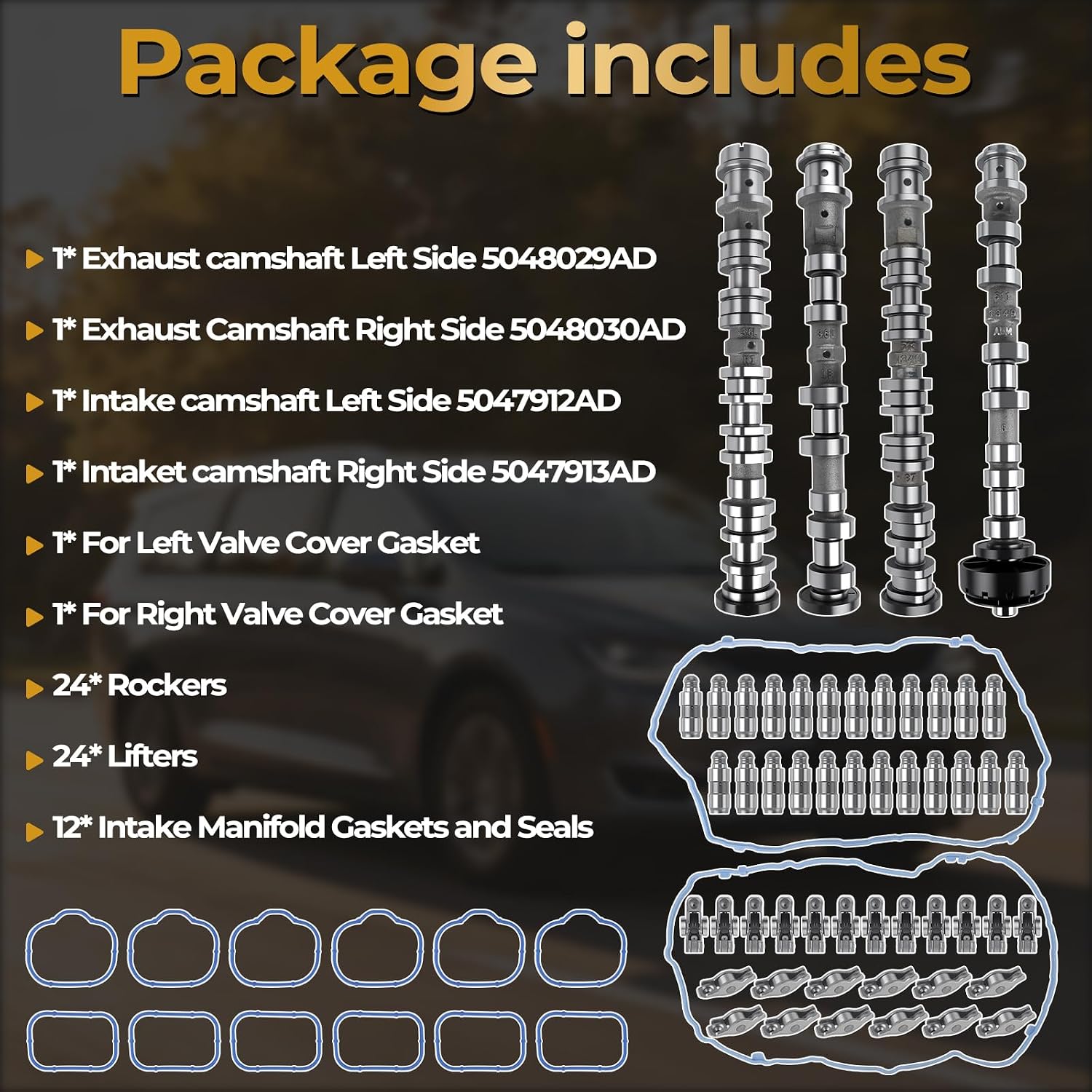 3.6L V6Engine Camshafts Rockers Arm Lifters Kit Compatible With 2016-2024 Jeep Wrangler, Dodge Durango, Chrysler Pacifica, Ram ProMaster 1500/2500/3500 OEM# 5047912AD 5047913AD