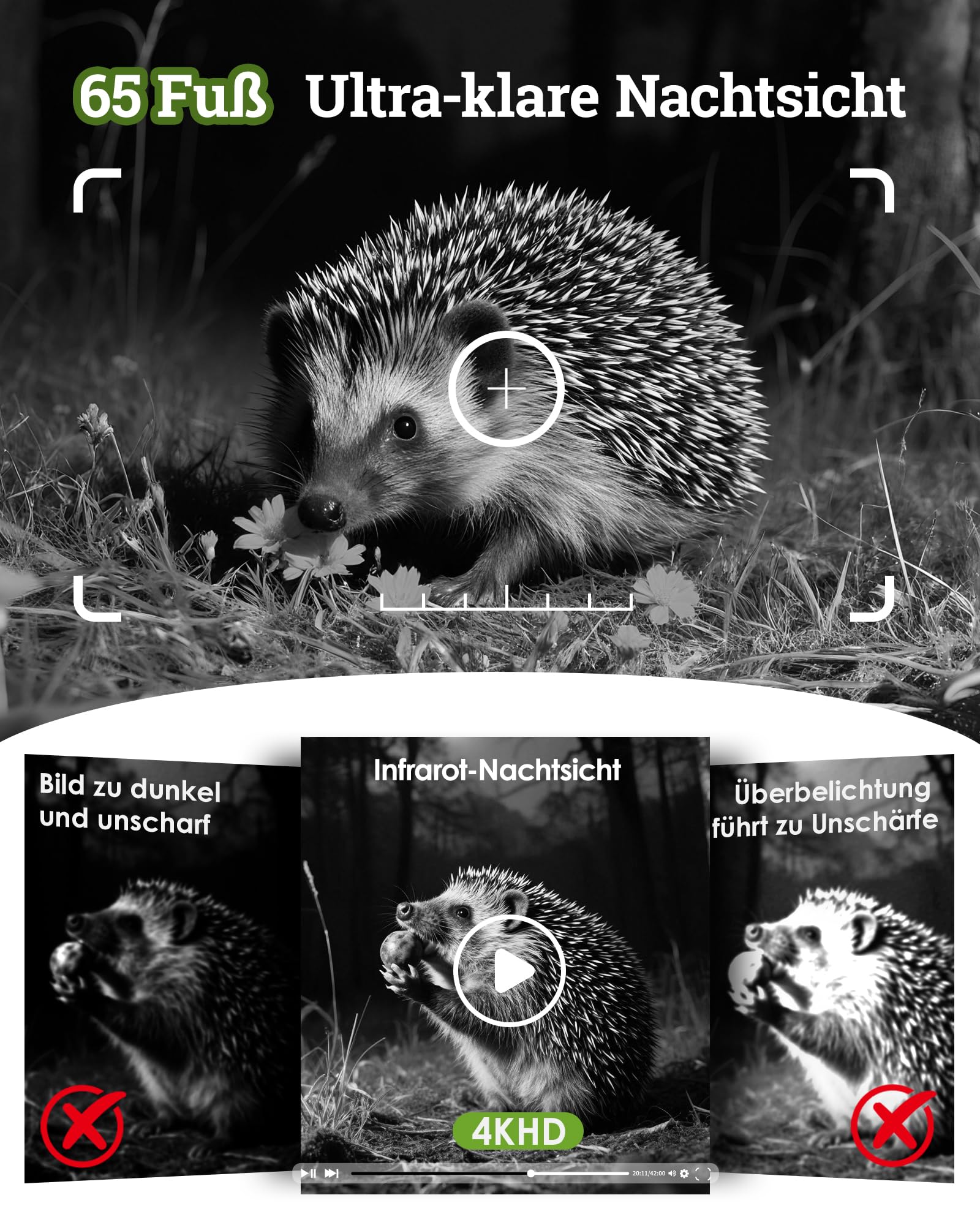 MAXDONE Wildkamera Solar WLAN mit Handyübertragung App - 4K 64MP Wildtierkamera Bluetooth mit Bewegungsmelder Nachtsicht 6000mAh Lithium-Batterie, 32GB SD-Karte, Nachtsichtkamera IP66