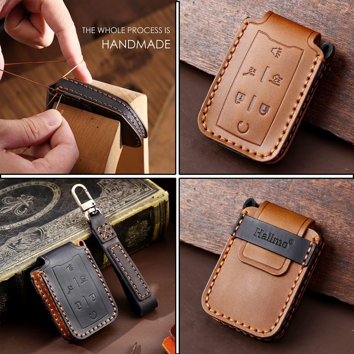 ontto Fit for GMC Key Fob Cover Leather Key Case Smart Remote Control Key Protection Fit for Chevy Sierra Canyon Yukon 2014-2021,4-Button Brown