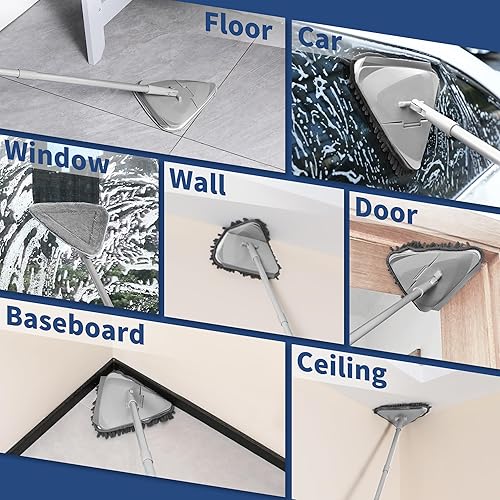 Miniatura 7 de BOOMJOY Limpiador de pared con mango largo de 82 pulgadas, limpiador de zócalo con escobilla de goma, herramienta de limpieza de techo con 6