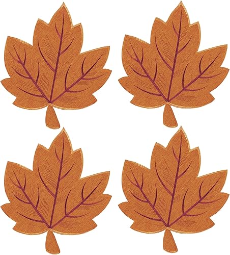 Miniatura 2 de OWENIE Juego de 4 manteles individuales de hojas de otoño, manteles individuales bordados de hojas de arce, decoraciones de otoño de Acción