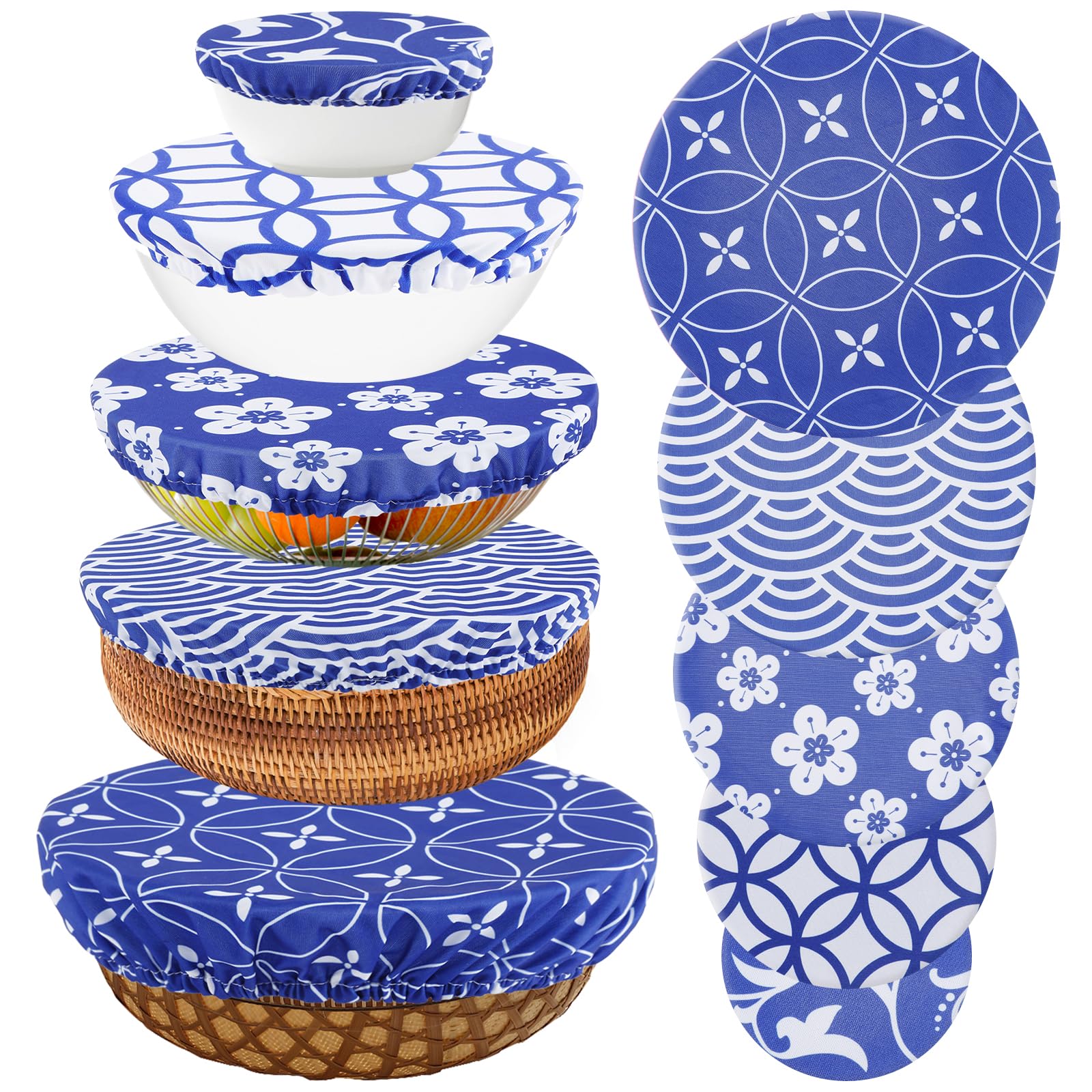 10pcs Reusable Food Cover, 5 Sizes Elastic Fabric Cover Multi Purpose Cloth Food Dish Covers Can Lids, Elasticated Fruit Vegetable Meat Preservation Fresh Keeping Cover for Home Kitchen (Blue)