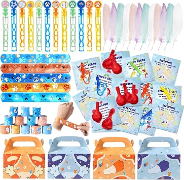 Vanblue 120Pcs Blue Color Dog Party Favors,Birthday Decorations Supplies for Kids,Sticky Gecko,Red Balloon with Cards Goodie Bag Stuffers,Classroom Rewards,Pinata Stuffers,Family Games