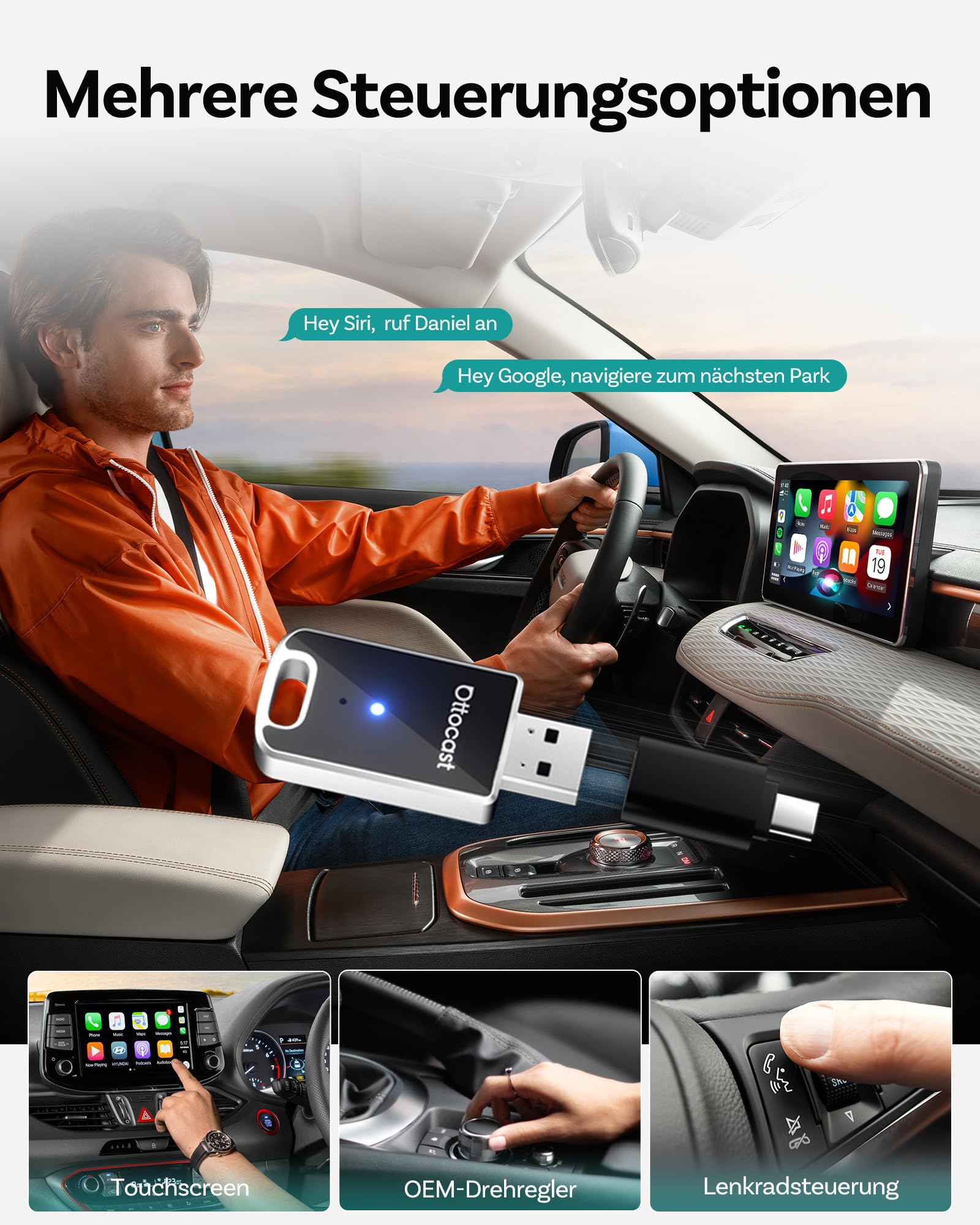 OTTOCAST Edizione 2026 Adattatore wireless per CarPlay & Android Auto, convertitore 2 in 1 da cablato a wireless, Plug & Play, riconnessione automatica, configurazione facile, ultra compatto