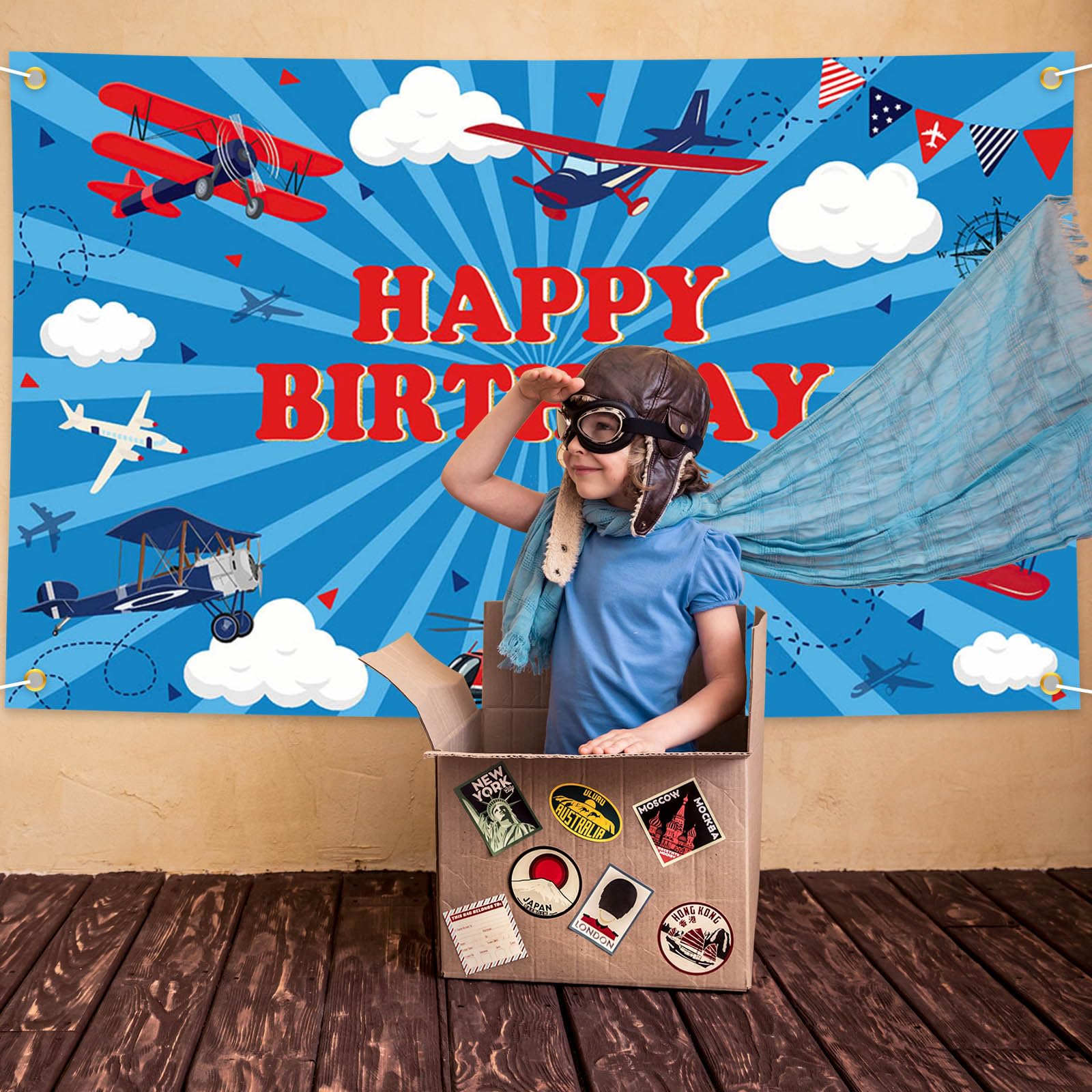 Avezano Airplane Birthday Backdrop – 70.8x43.3 Inch Blue Sky Banner, Perfect For Kids Party Photos & Decor - View #10