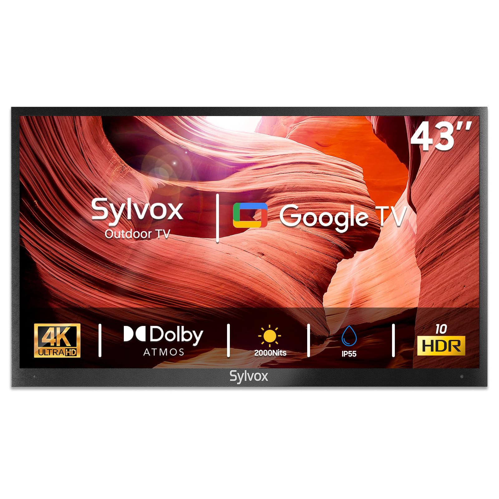 SYLVOX Outdoor TV, 43 inch 2000 Nit High Brightness Smart Outside Television, 4K Sunlight Readable Display, IP55 Waterproof, Smart TVs for Outdoor Households or Commercial Places (Pool Pro 2.0/2024)