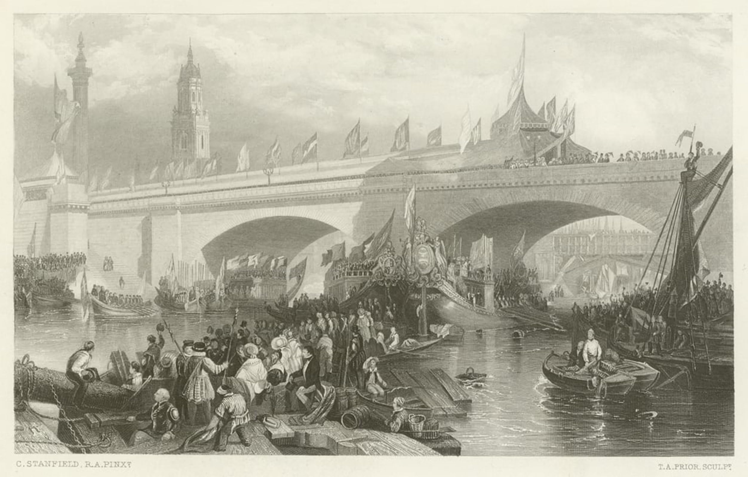 ARTXLXXBN Famous Painting Art Wall Decor Abstract Art Picture the Opening of New London Bridge by William Clarkson Stanfield Animal Pictures for Home Decor 60x90cm