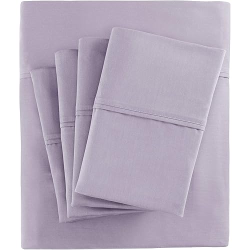 Madison Park 800 Thread Count Cotton Blend Sateen Wrinkle Resistant Hotel Luxury Fade Resistant Ultra Soft And Silky Bed Sheet Set Bedding, Queen Size, Purple, 6 Piece