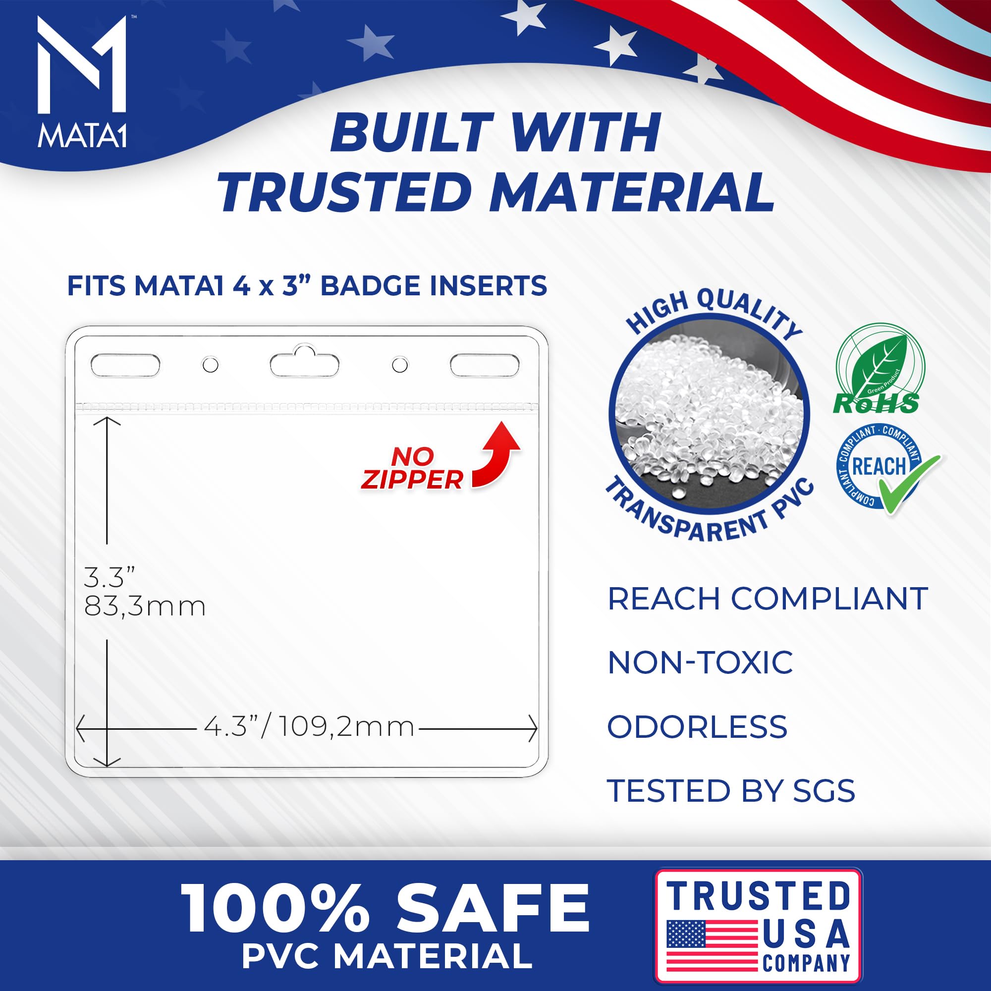 USA Kunststoff-Kartenschutz (transparent, 10,2 x 7,6 cm, 250 Stück), große Größe ohne Reißverschluss, Ausweishalter für Namensschilder