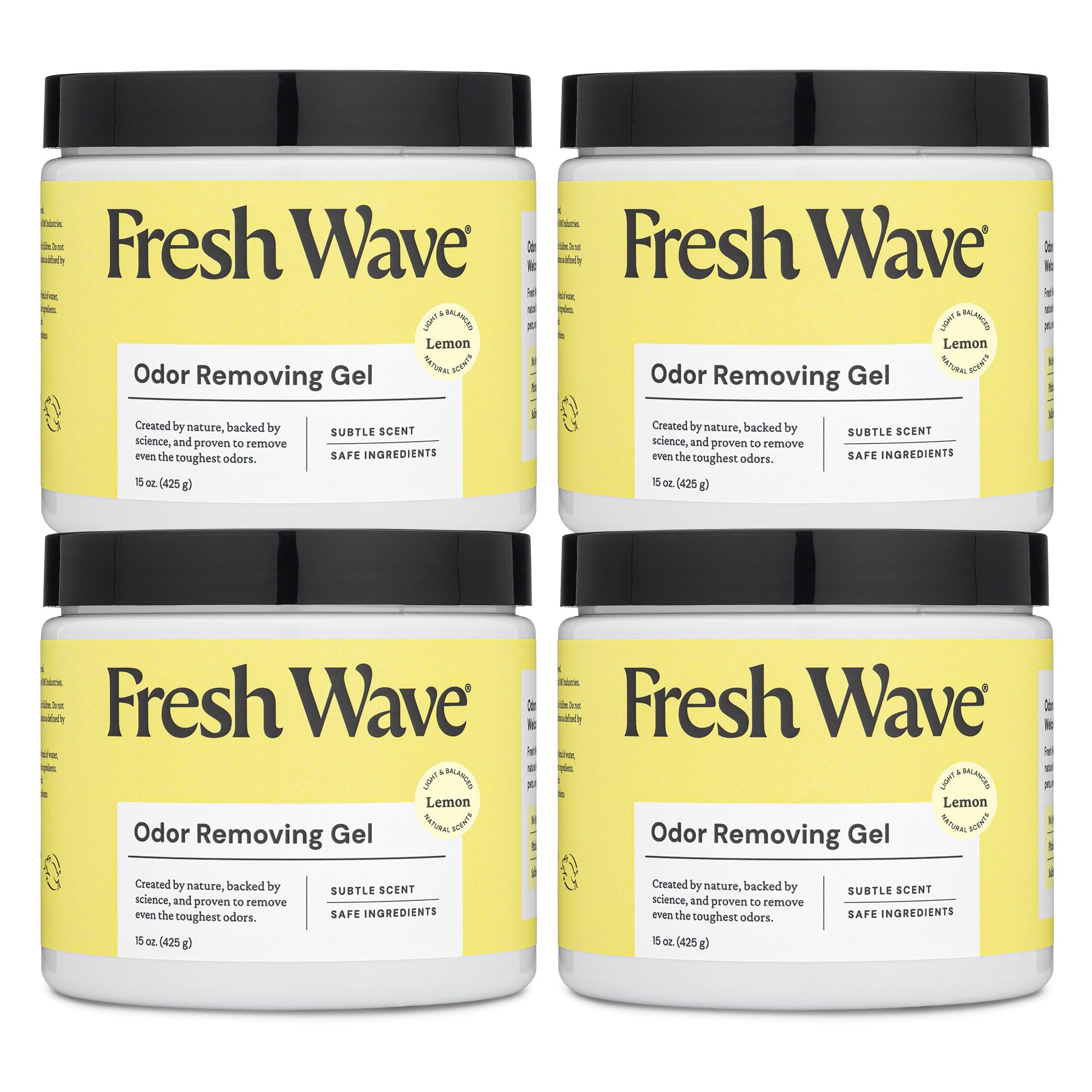 Fresh Wave Lemon Odor Removing Gel, 15 oz., Pack of 4 - Safer Odor Absorbers for Home, Natural Plant-Based Odor Eliminator, Every 15 oz. lasts 30-60 Days, For Cooking, Trash &amp; Pets