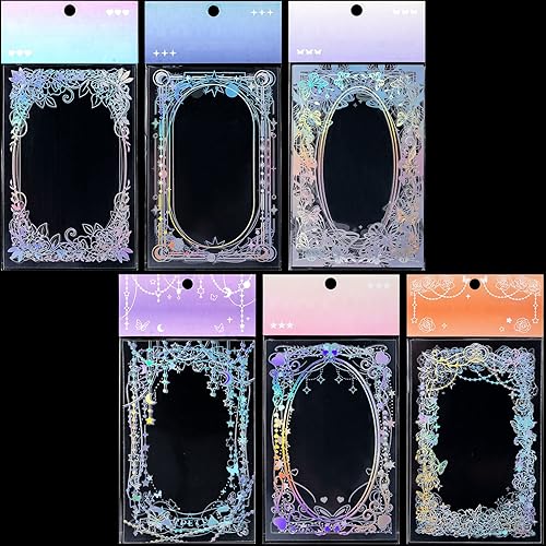 PAGOW 48 calcomanías holográficas con purpurina para marco de encaje álbum de recortes calcomanías decorativas de papel suministros de decoración de