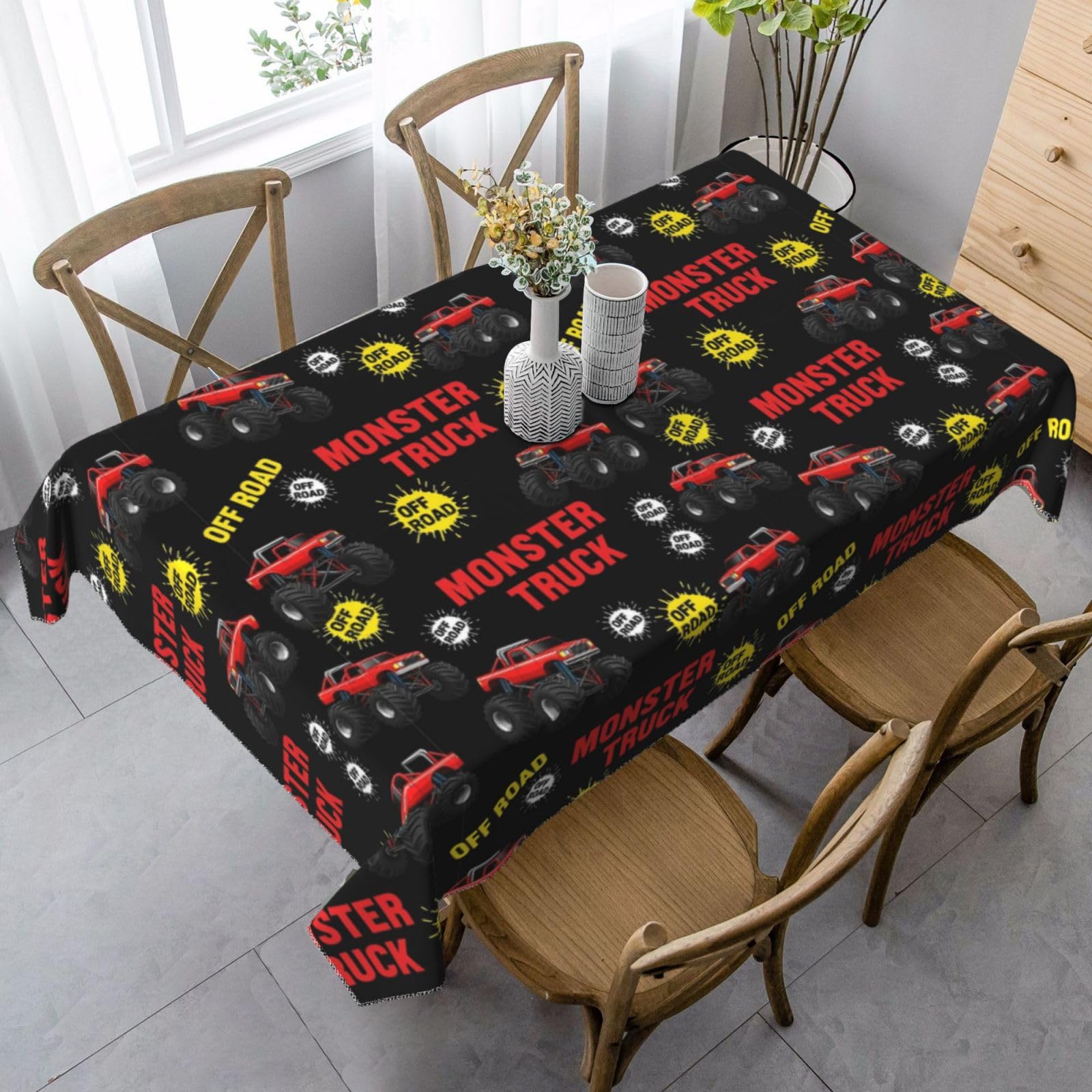 Nappe camion monstre rouge lavable pour protéger la table des enfants sans effort