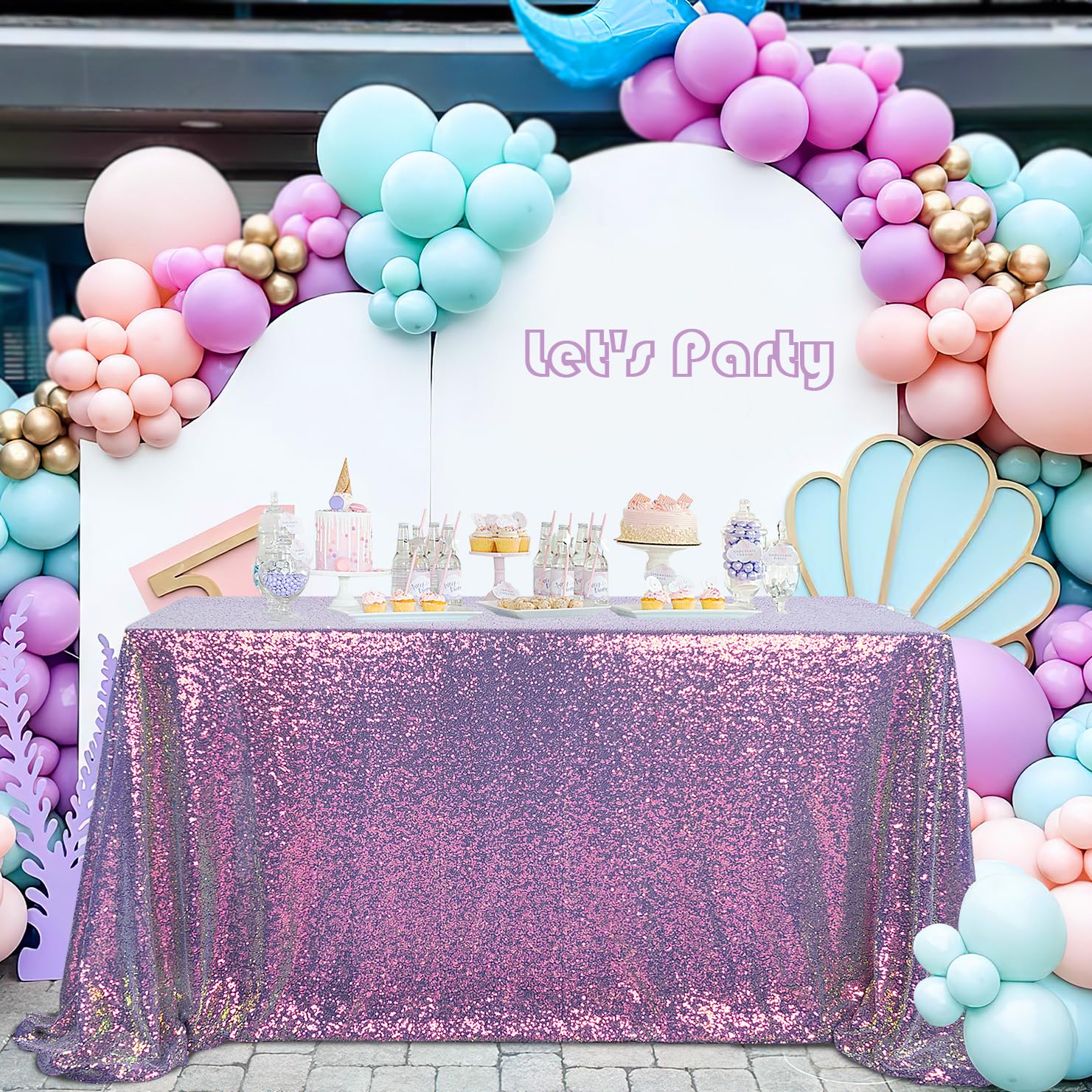 B-COOL Rectangle Sequin Tablecloth Purple Table Overlays 90x132 Tablecloth for Mermaid Party Table Decorations Pretty Girls Birthday Parties