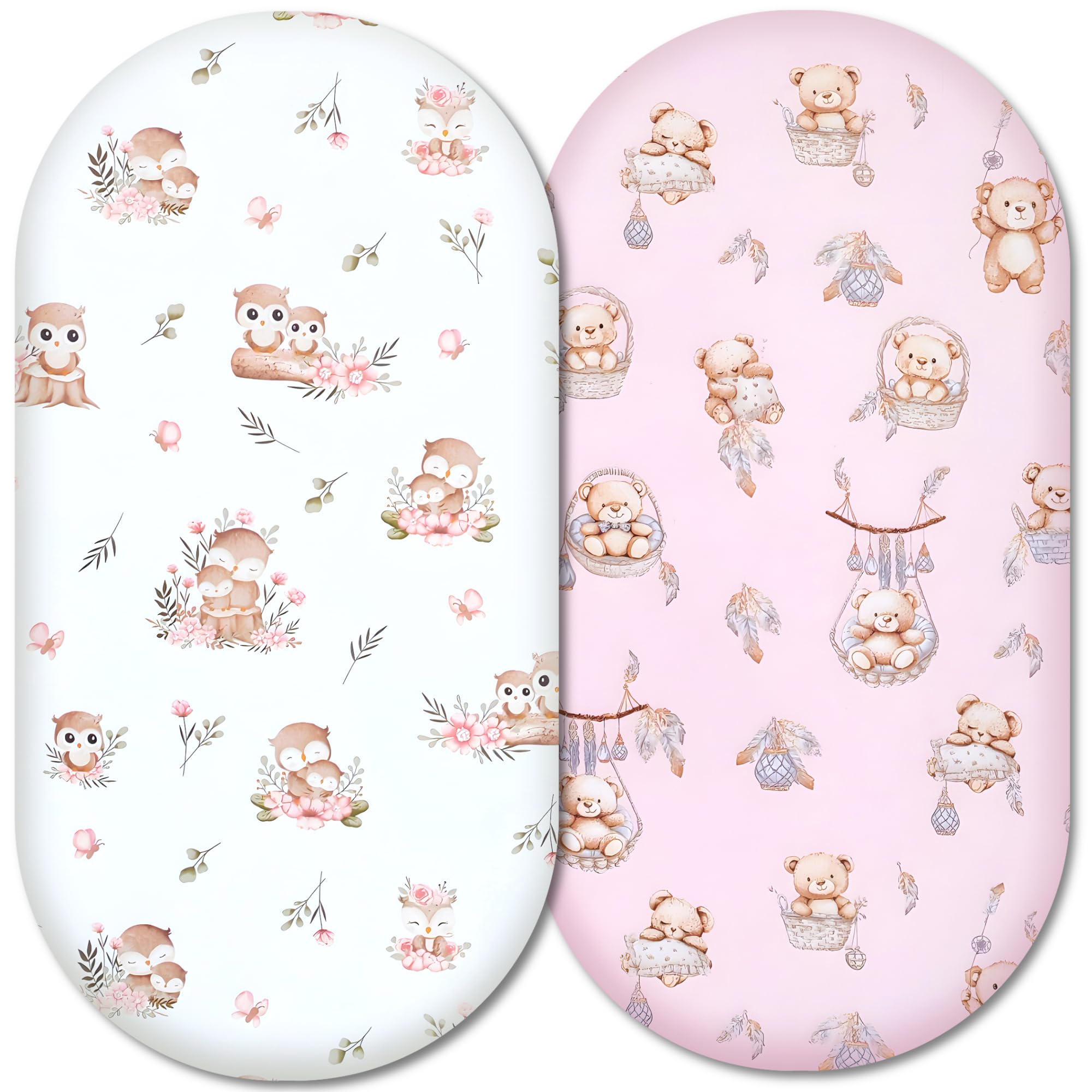 Moses Basket Fitted Sheets – 100% Cotton, Soft & Breathable Baby Bedding Set – 2-Pack Snug Fit Bassinet Sheets for Moses Baskets & Prams - (81x41cm, SET8-2pcs (b))