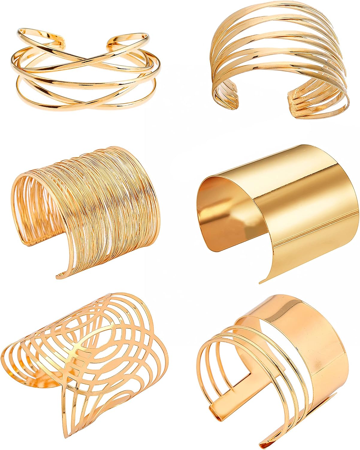 COLORFUL BLING Punk Alloy Hollow Geometric Smooth Polished Gold Hoop Open Cuff Wide Bracelet Bangle Wrist Jewelry for Women Lady