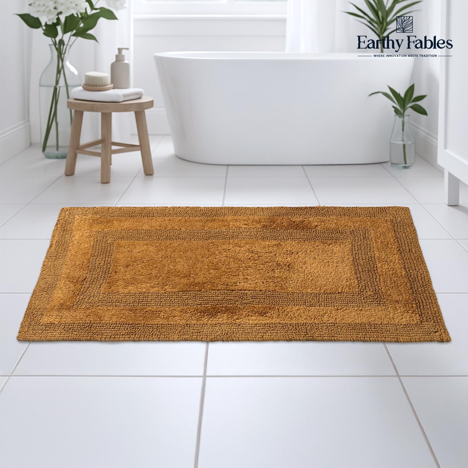Earthy Fables Premium Cotton Bath Mat - Soft & Absorbent -3 Earthy Fables Premium Cotton Bath Mat - Soft & Absorbent -3