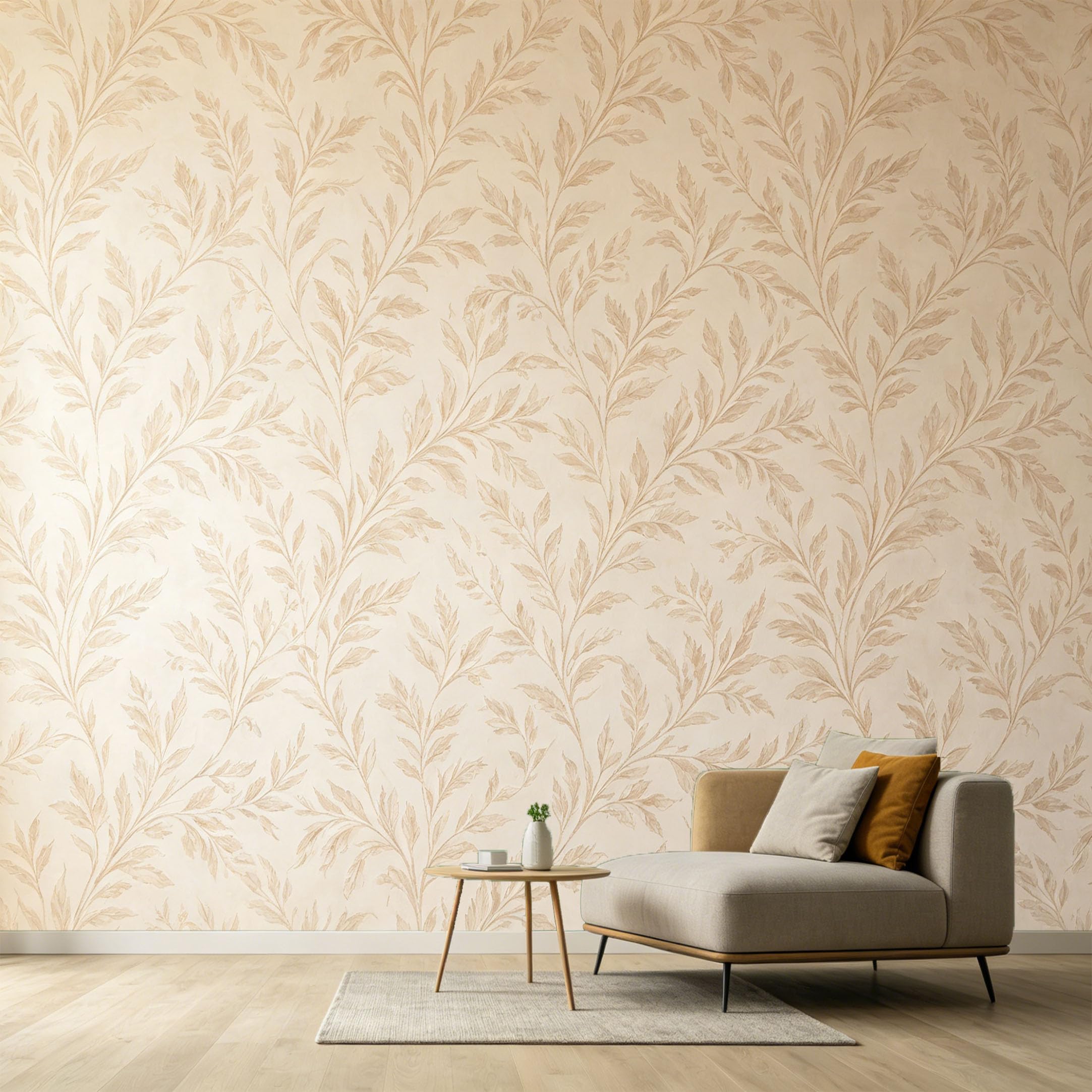 Custom Size Wall Murals Botanical Minimalist Beige Leaf Branch Pattern SelfAdhesive Wall Fabric Removable Large Wallpaper for Photo Living Room Interior Wall Decor Mural