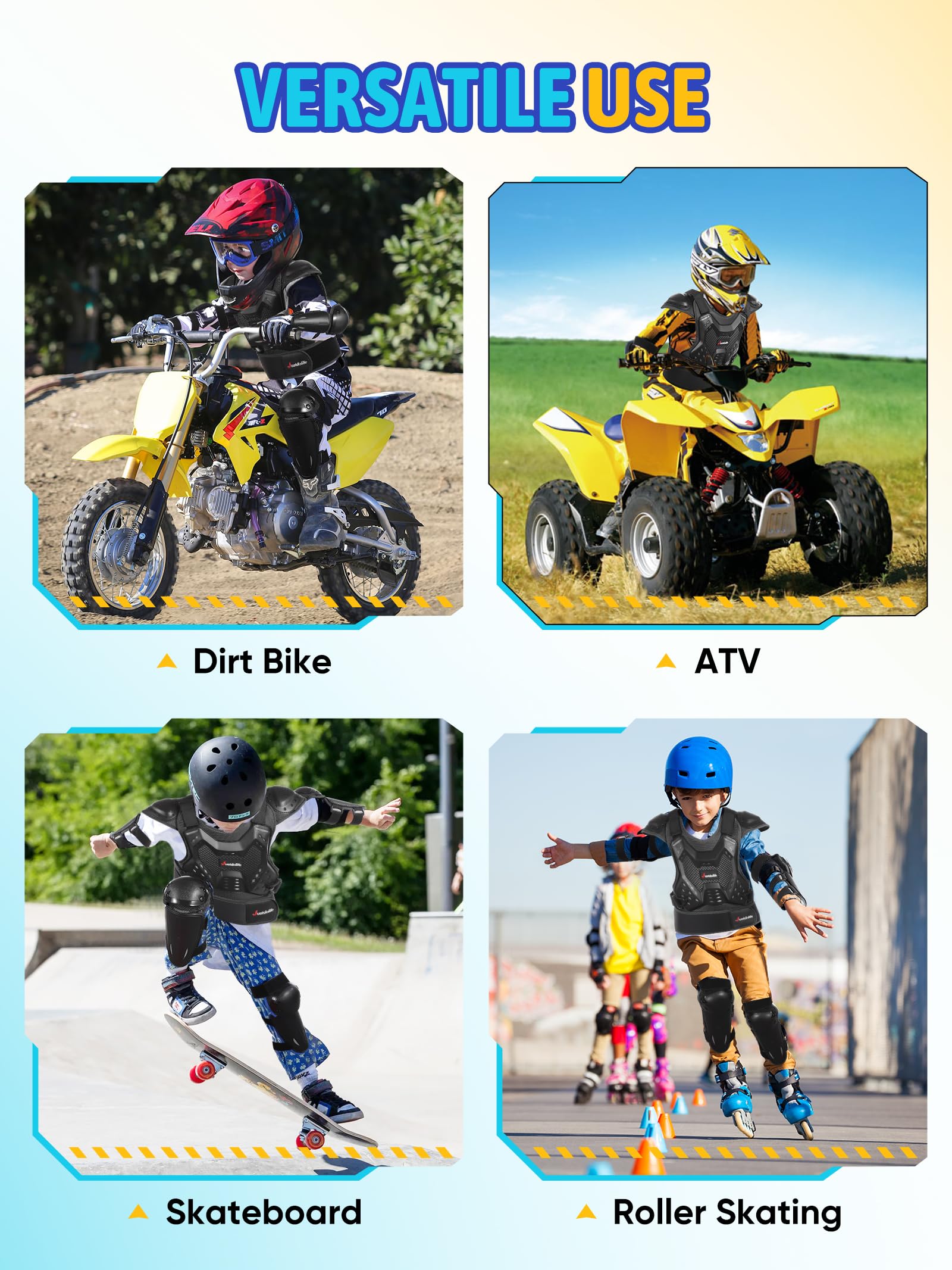 Armatura Moto per Bambini - JUSTDOLIFE Protettore Motocross a Guscio Spesso per Giovani Adolescenti con Protezioni per Ginocchia Gomiti Braccia e Spalle per Ciclismo Fuoristrada sci e Pattinaggio