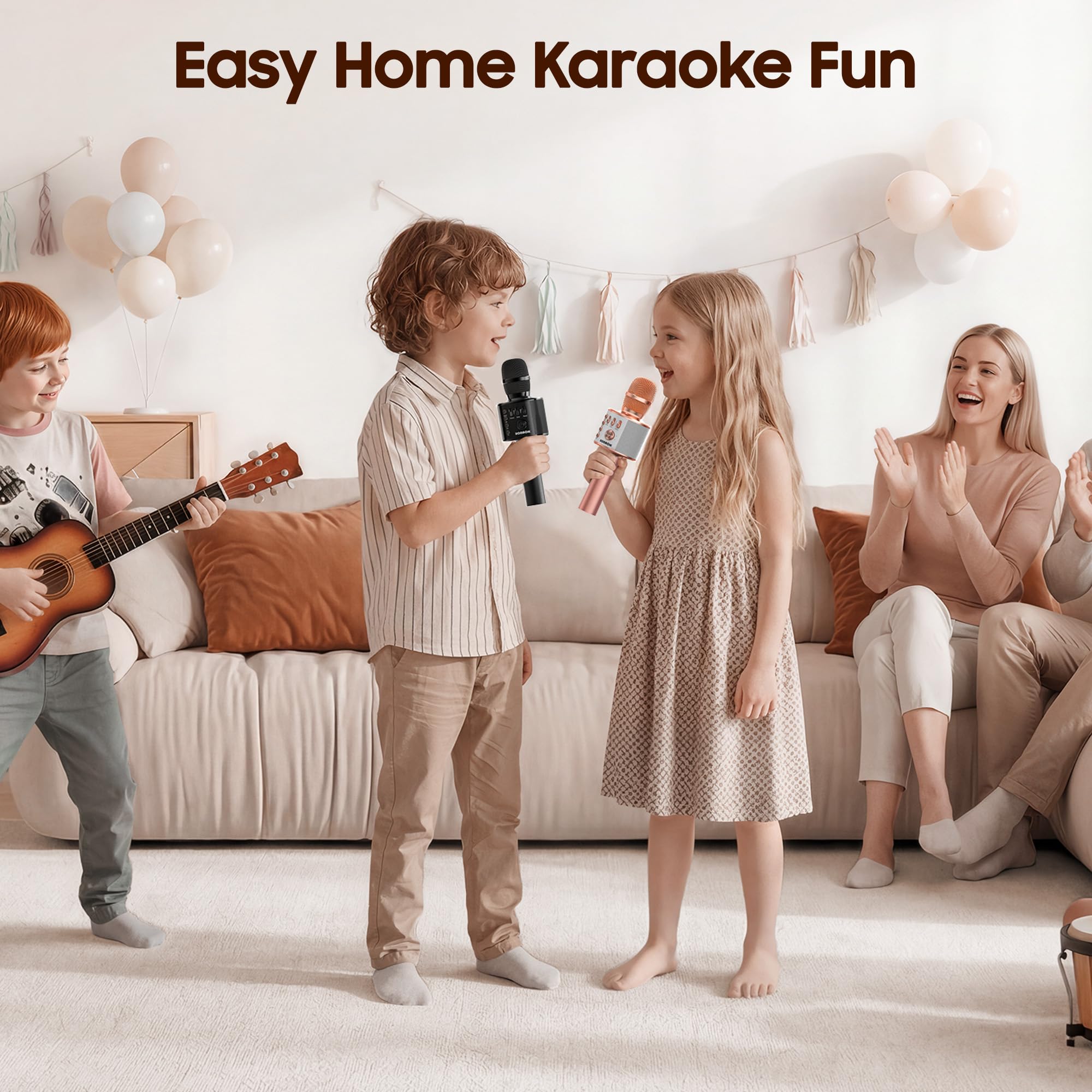 BONAOK Bluetooth Karaoke Mikrofon Erwachsene, Tragbares 3 in 1 Karaoke Mic, Handmikrofon für iPhone Android PC Smartphone (Schwarz)