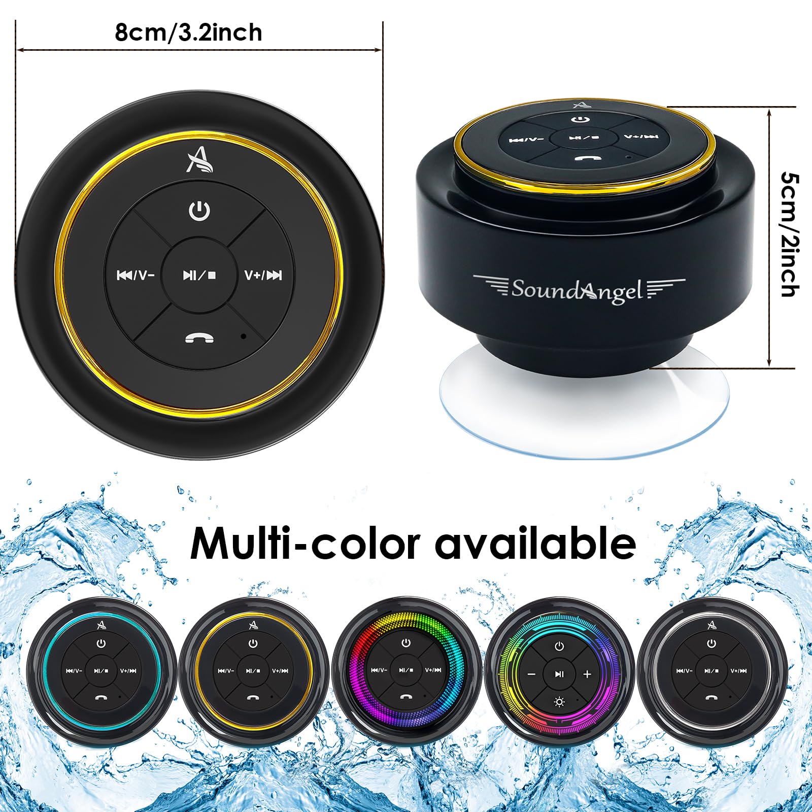 XLEADER Ulepszony głośnik prysznicowy, certyfikowany wodoodporny głośnik Bluetooth IPX7 z przyssawką i klipsem haczykowym, wbudowany mikrofon, kryształowy dźwięk i bogaty bas, czas odtwarzania do 12