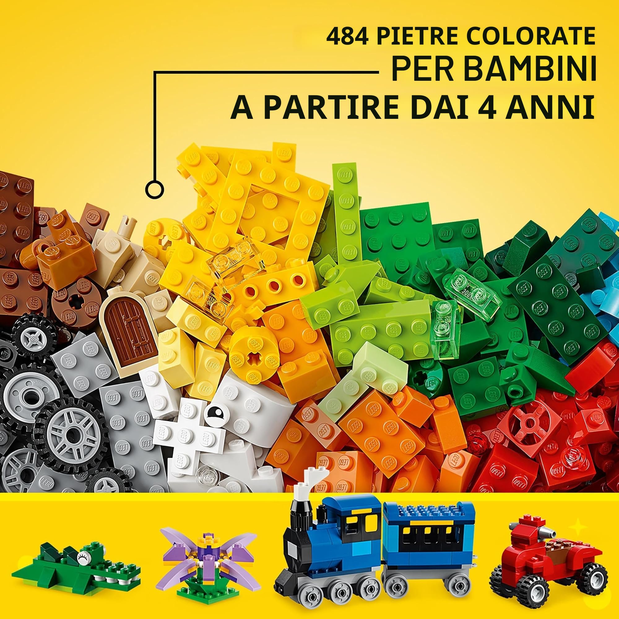 LEGO Classic Scatola mattoncini creativi media + Base bianco (10696 + 11026), Set combinato con scatola portaoggetti e piastra di base