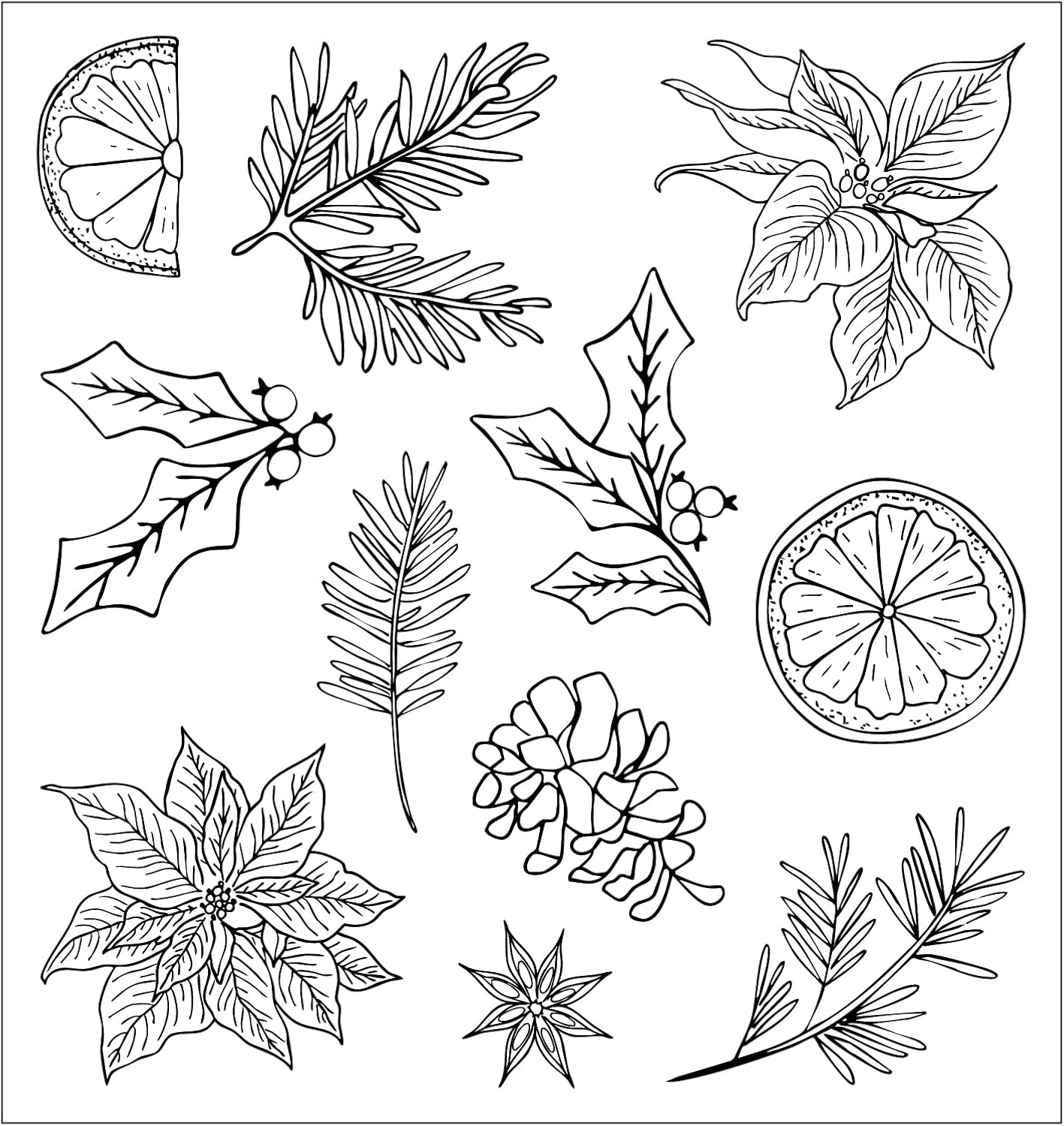 Sizzix Clear Stamp Set, Poinsettia & Pine by Sizzix, 11 Rubber Cling Stamps