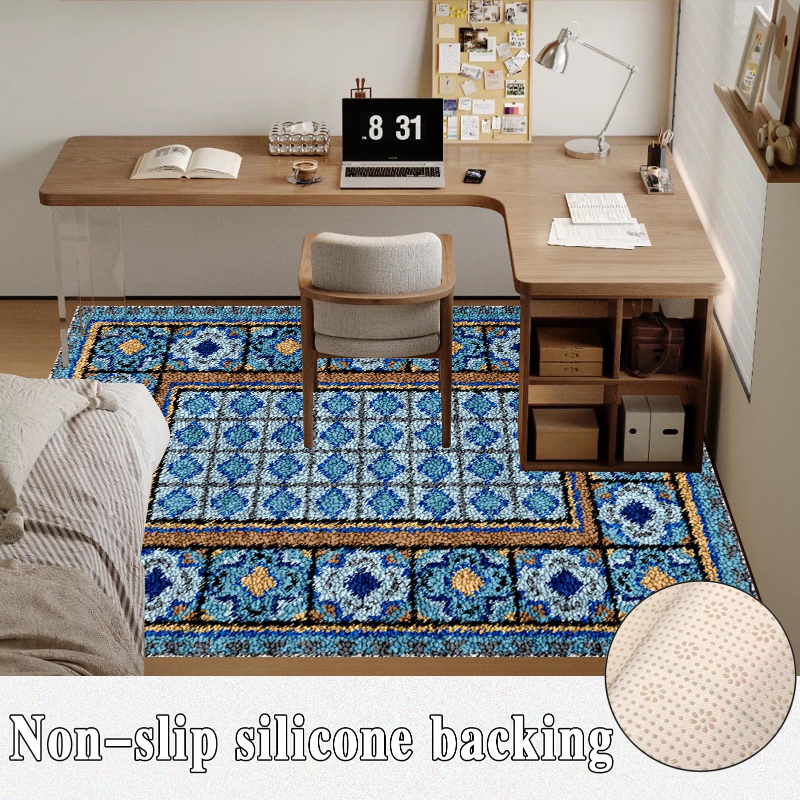 Kit Gancio di Chiusura Tappeto, Kit da Ricamo Tappeto Fai da Te Fare, Tappeto per Uncinetto Latch Hook Rug Kit per Adulti, Kit per Fabbricare Tappeti a Punto Croce, per Decorazione Casa 38 x 52 cm