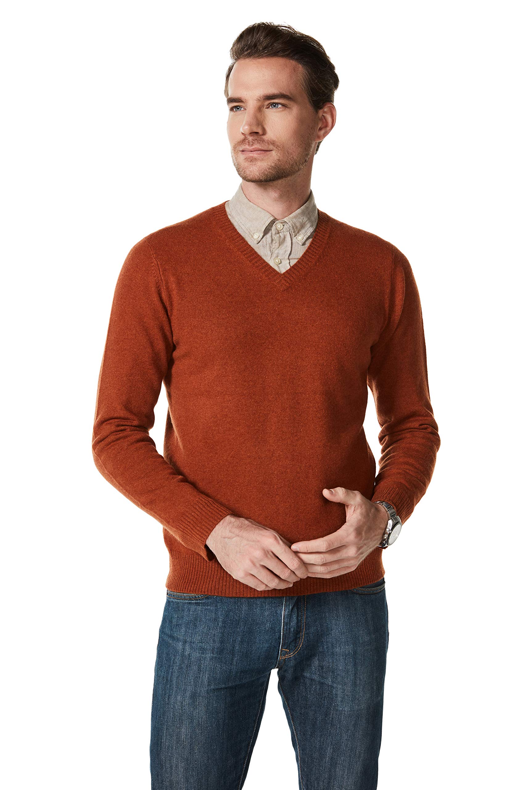 EURKEA Men 100% Cashmere V-Neck Sweater Soft Winter Pullover