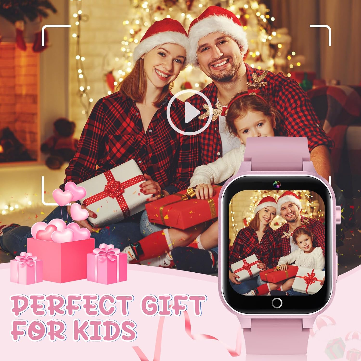 Moremore Smart Watch for Kids with 39 Games, Kids Watch with Touch Touchscreen Alarm Clock, HD Camera, Pedometer, Gifts Toys for Ages 3-12 Years Old for Boys Girls, Pink