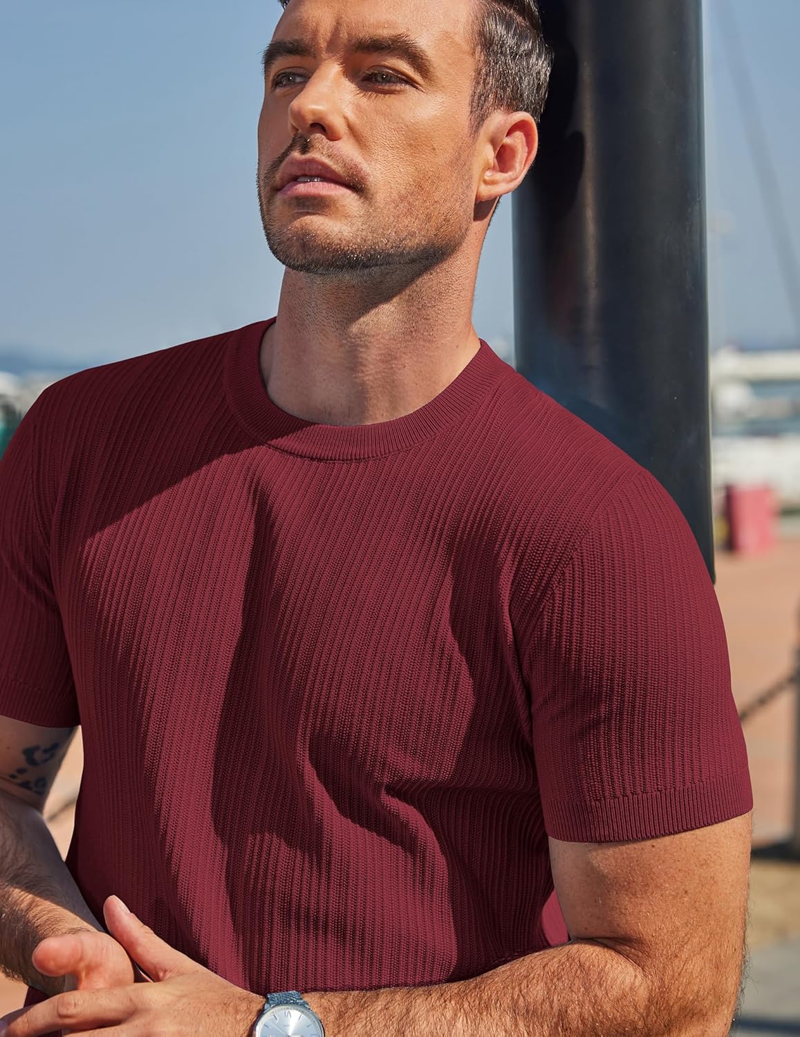 COOFANDY Men's T-Shirts Short Sleeve Knit Shirts Casual Crewneck Ribbed Dress Tee Shirt - Image 4