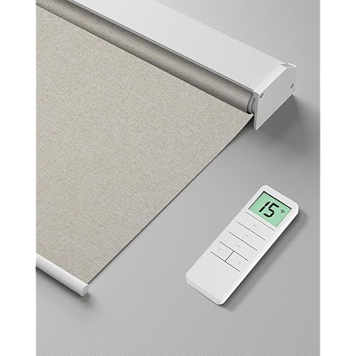 Motorized Roller Shade with Remote Control, Blackout Electric Shade for Windows Compatible with Alexa Google via Hub, Rechargeable Smart Window Blind Customized Size (Fabric Beige)