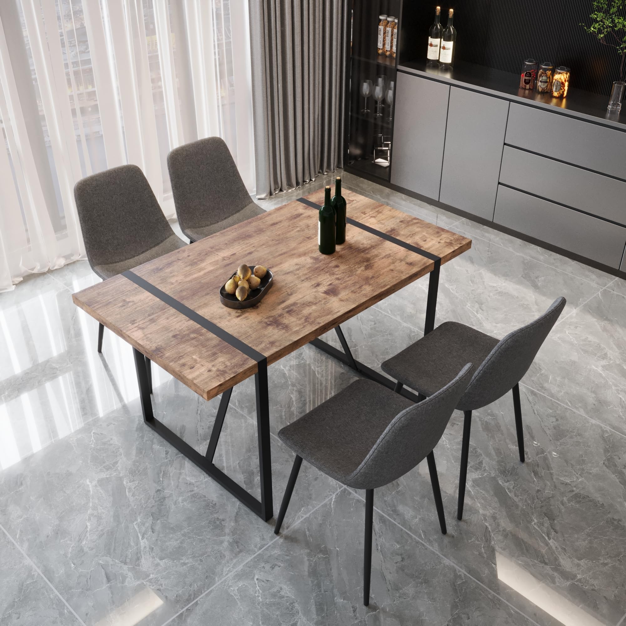 YYQ Dining Table Set for 4, 55'' Wooden Kitchen Table and Chair s Set for 4, Modern 5 Piece Dining Table Set with 4 Fabric Dining Chairs and MDF Table