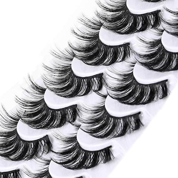 False Eyelashes 14mm Faux 3D Mink Lashes Natural Look Fluffy Cat Eye Black Wispy Fake Eyelash, 20 Pairs