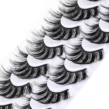 False Eyelashes 14mm Faux 3D Mink Lashes Natural Look Fluffy Cat Eye Black Wispy Fake Eyelash, 20 Pairs