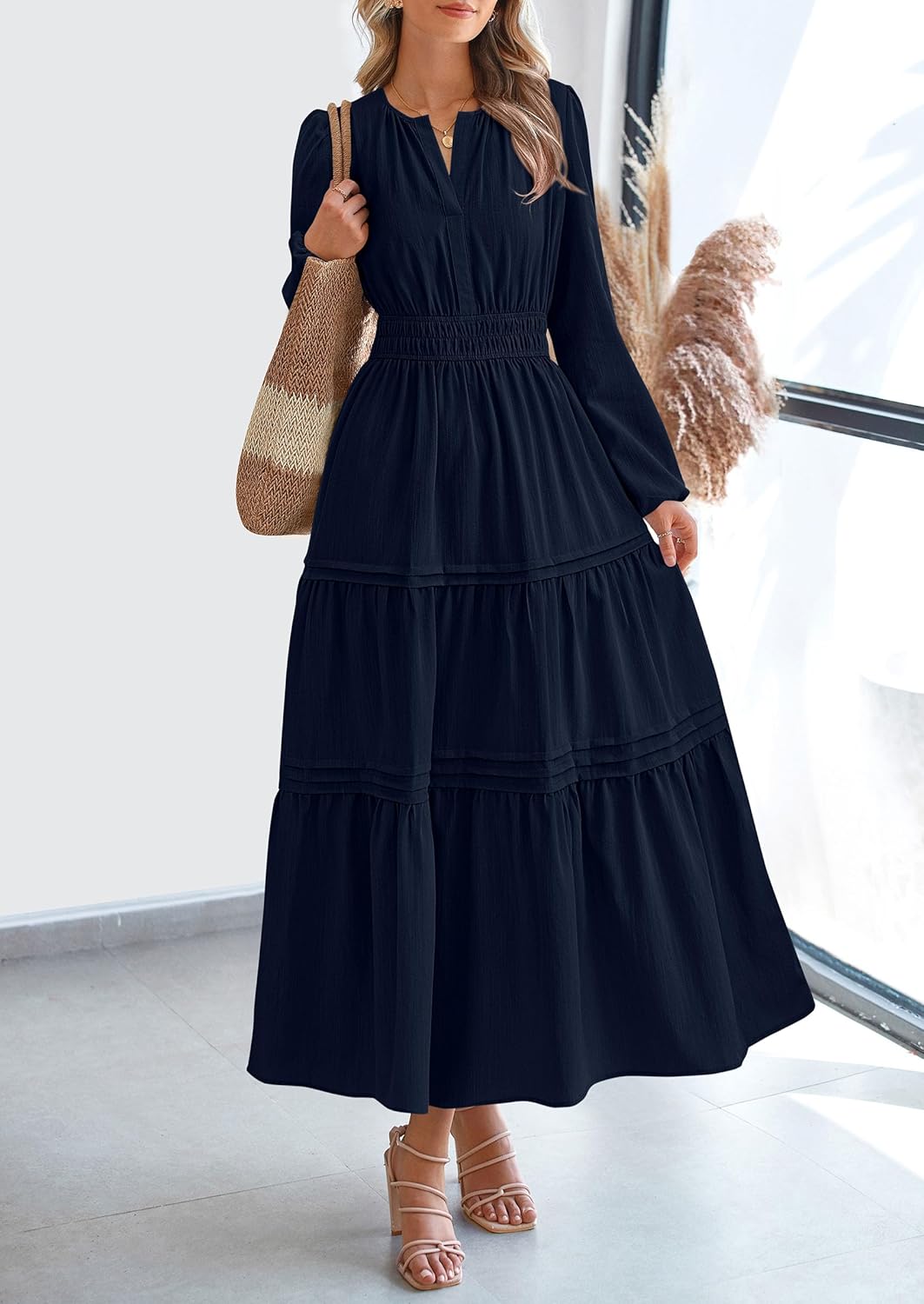 PRETTYGARDEN Women's 2026 Elegant Maxi Dresses Long Sleeve V Neck Flowy Pockets Casual Modest Dress Fall Fashion Clothes - Image 3