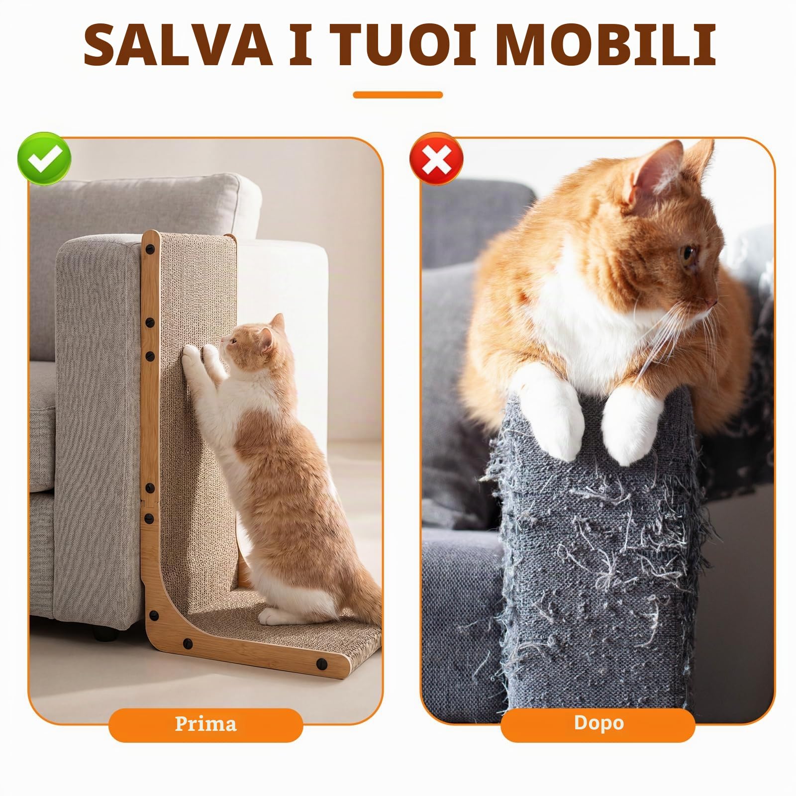 Gimars Set di 2 Tiragraffi per Gatti in Forma di L da 58cm, Tiragraffi Cartone per Proteggere Mobili e Divani, Resistente, Effetto Legno