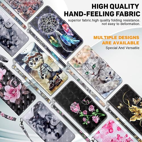 Miniatura 7 de Funda tipo cartera para iPhone 15 Plus con función atril para tarjetero y ranura para la muñeca, cierre magnético, piel sintética, a prueba de