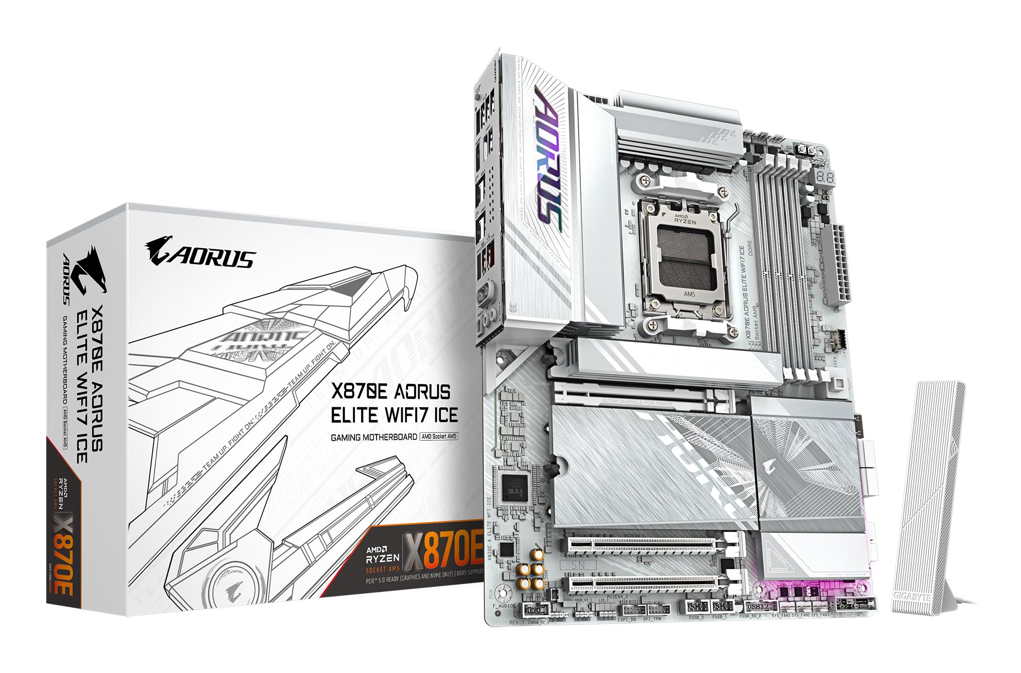 Gigabyte GIGABYTE X870E AORUS ELITE WIFI7 ICE Motherboard - Supports AMD Ryzen 9000 CPUs, 16+2+2 Phases Digital VRM, up to 8200Hz DDR5 (O