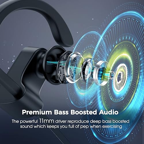 Miniatura 8 de Auriculares deportivos Bluetooth con micrófono, auriculares inalámbricos de graves profundos de 16 horas, IPX7, impermeables, con ganchos para los