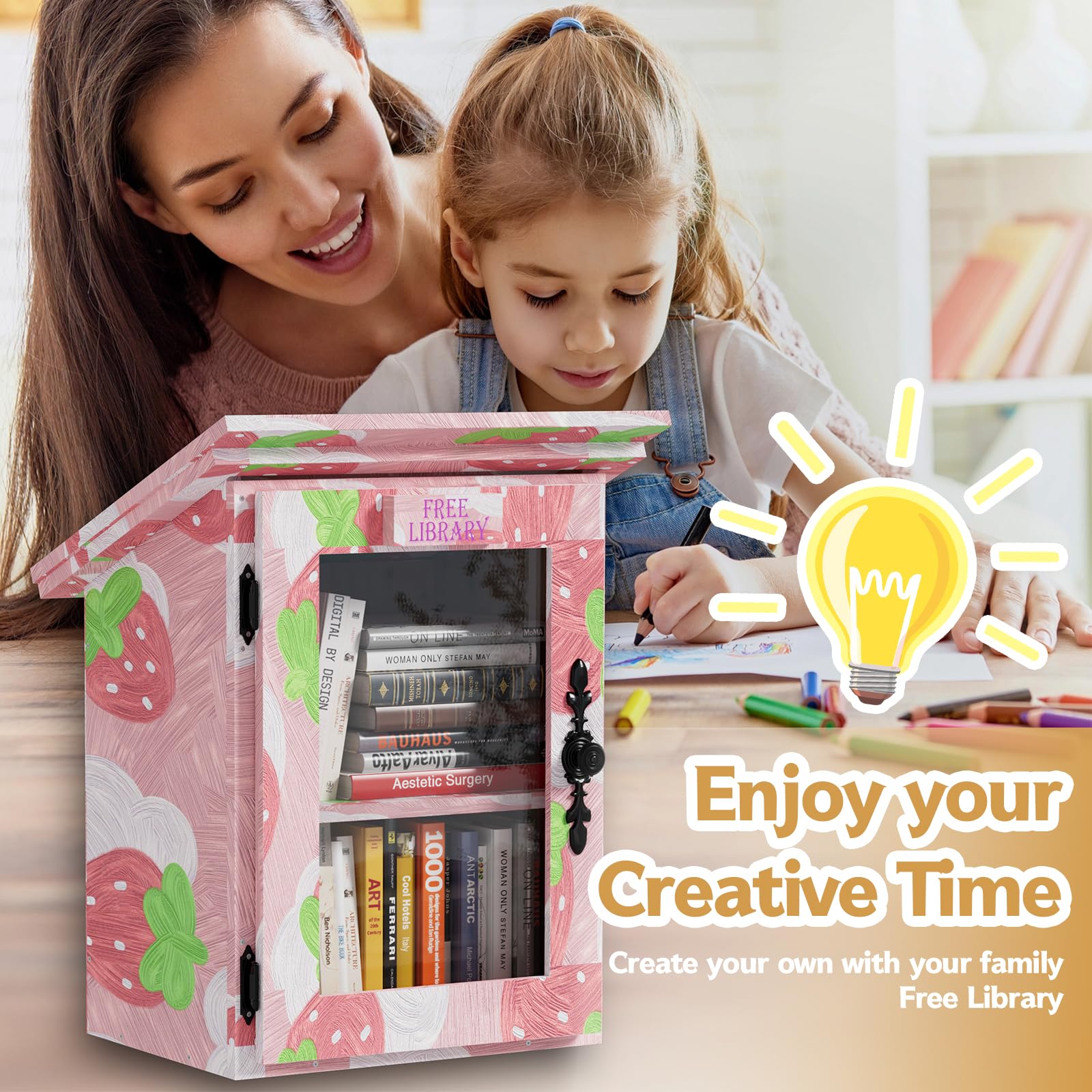 MSFE Little Free Library - Libreria per libri, a forma di casa, doppia piccola scatola da biblioteca impermeabile per esterni con mensola, kit fai da te per la condivisione dei libri