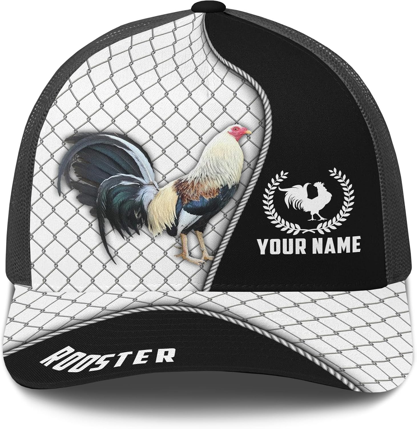 Men's Rooster Trucker Hat Creat Own Own Mexican Eagle Flag Mesh Back Caps with Name Rooster Gift Idea for Man Guy Him