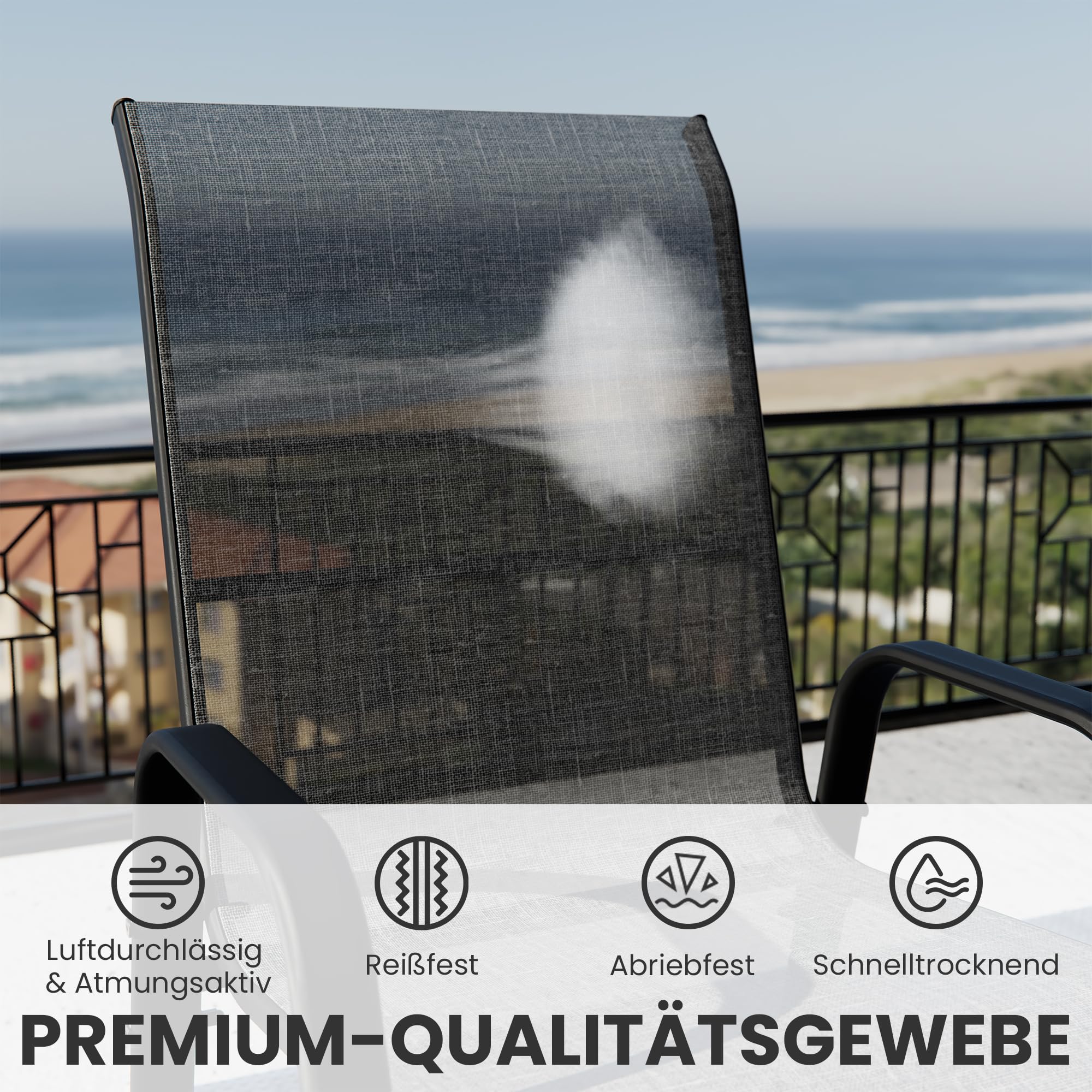 2026 Aufwertung Hochlehner 6er Set Gartenstühle wetterfest, Stapelbar Terrassenstühle Sitzgruppenstühle mit hoher Rückenlehne & atmungsaktivem Textilen, Ideal für Garten, Balkon, Terrasse und Camping