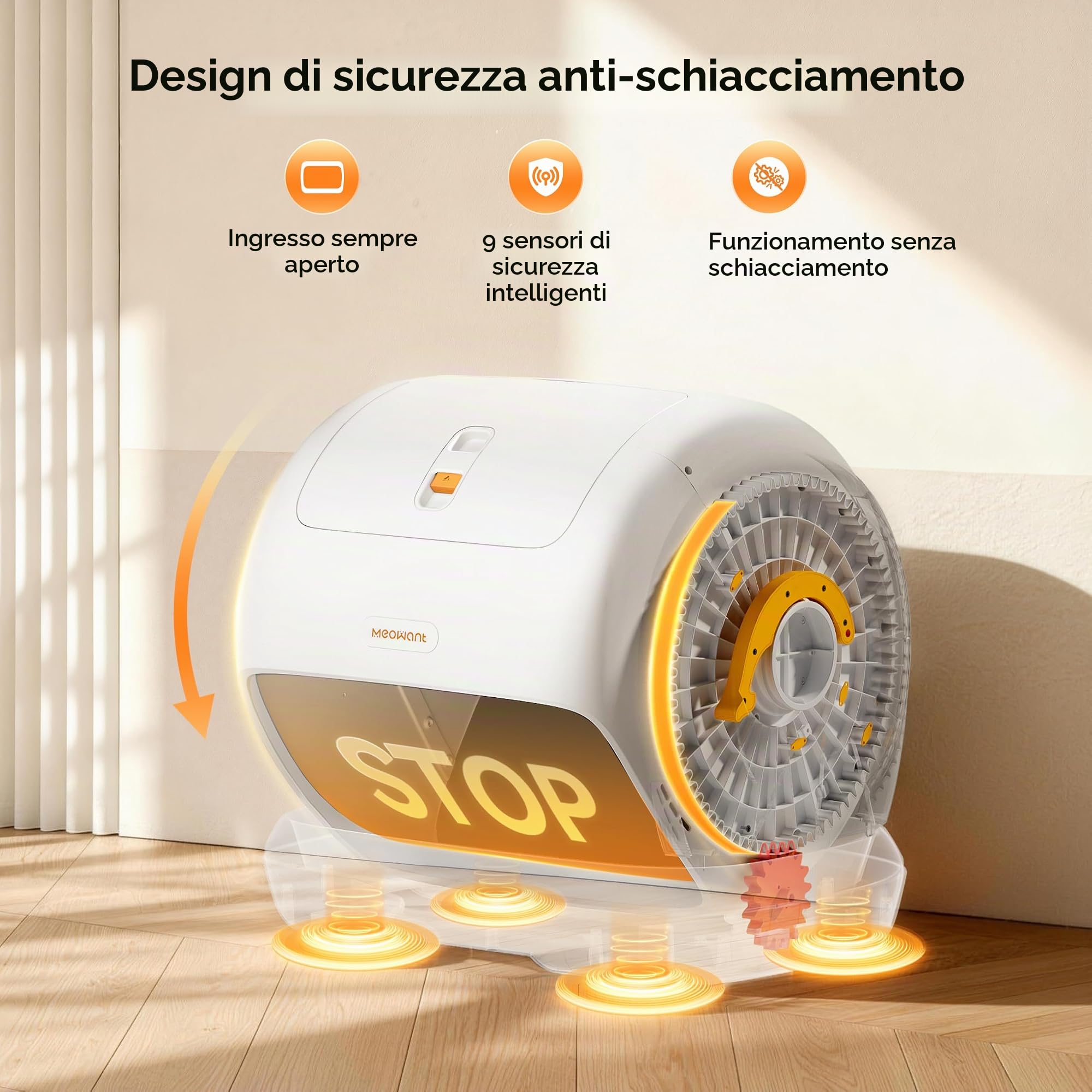MeoWant Lettiera Autopulente, 106L con Sensori e App | Vasca autopulente per gatti, ingresso 21cm, anti-odori, 36dB. 3 modalità, rullo smontabile, tappetino incluso