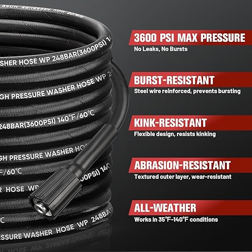 Miniatura 2 de Manguera de arandela trenzada de alambre de acero de 50 pies, resistente a las torceduras, 248 bares3600 PSI, manguera de repuesto resistente a las