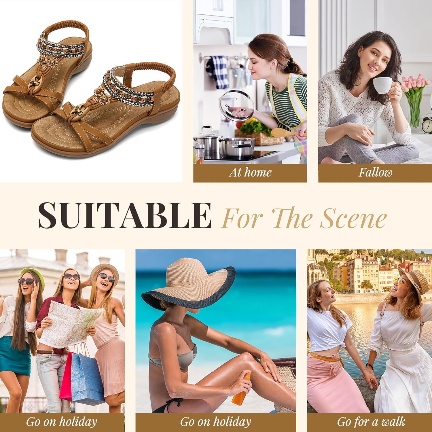 Littleplum Womens Sandals Arch Support Summer Beach Sandals Comfort Walking Shoes Bohemian Flip Flops Sandals for Women - Image 2