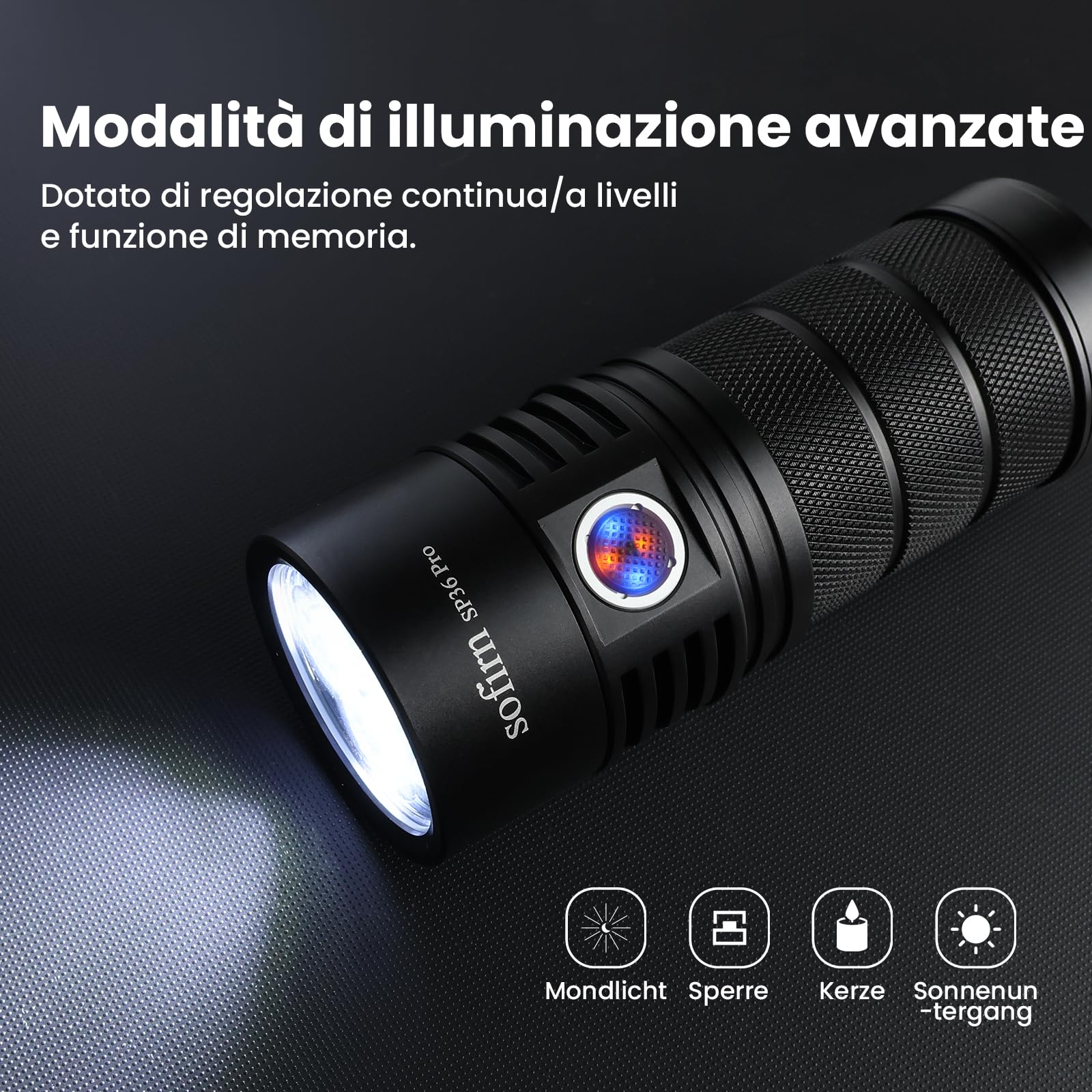 Torcia Led Potente Professionale Sofirn 8000LM, Anduril2 Con Modalità Ricche, Torcia Led Ricaricabile Con USB-C, Impermeabile IPX8, 4 LED, Adatta Per Campeggio, Pesca Ed Emergenze