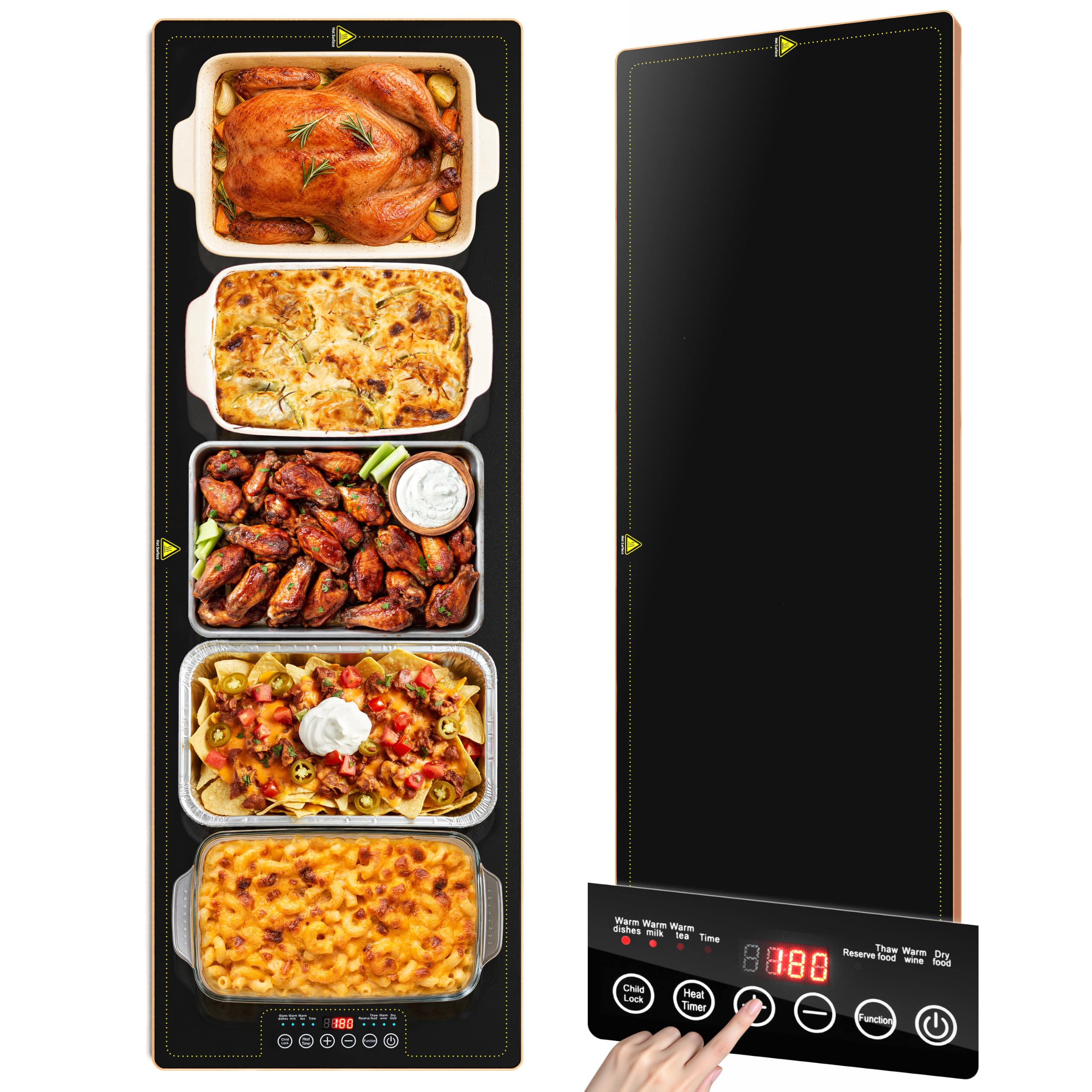 Bandejas de calentamiento eléctrico para fiestas de bufés, calentadores de alimentos de 40 x 14 pulgadas, servidores de buffet y calentadores - Placa caliente extragrande con calentamiento rápido y