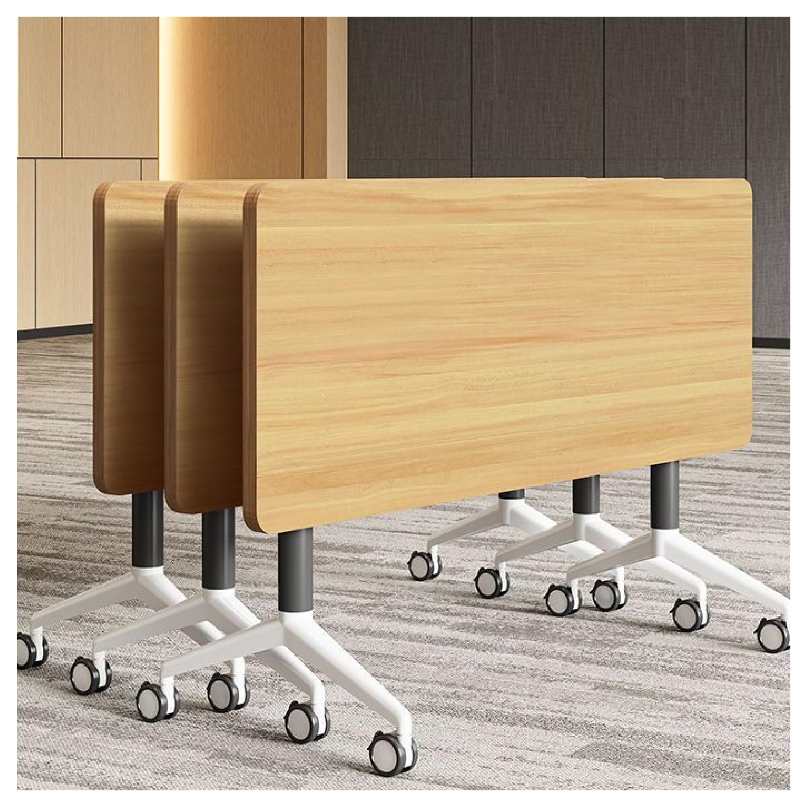 Mesa de conferencias Plegable, mesas para Salas de conferencias, Mesa Grande Plegable para reuniones y seminarios con Ruedas LightWalnut(2-Pack)-140 * 60 * 75cm
